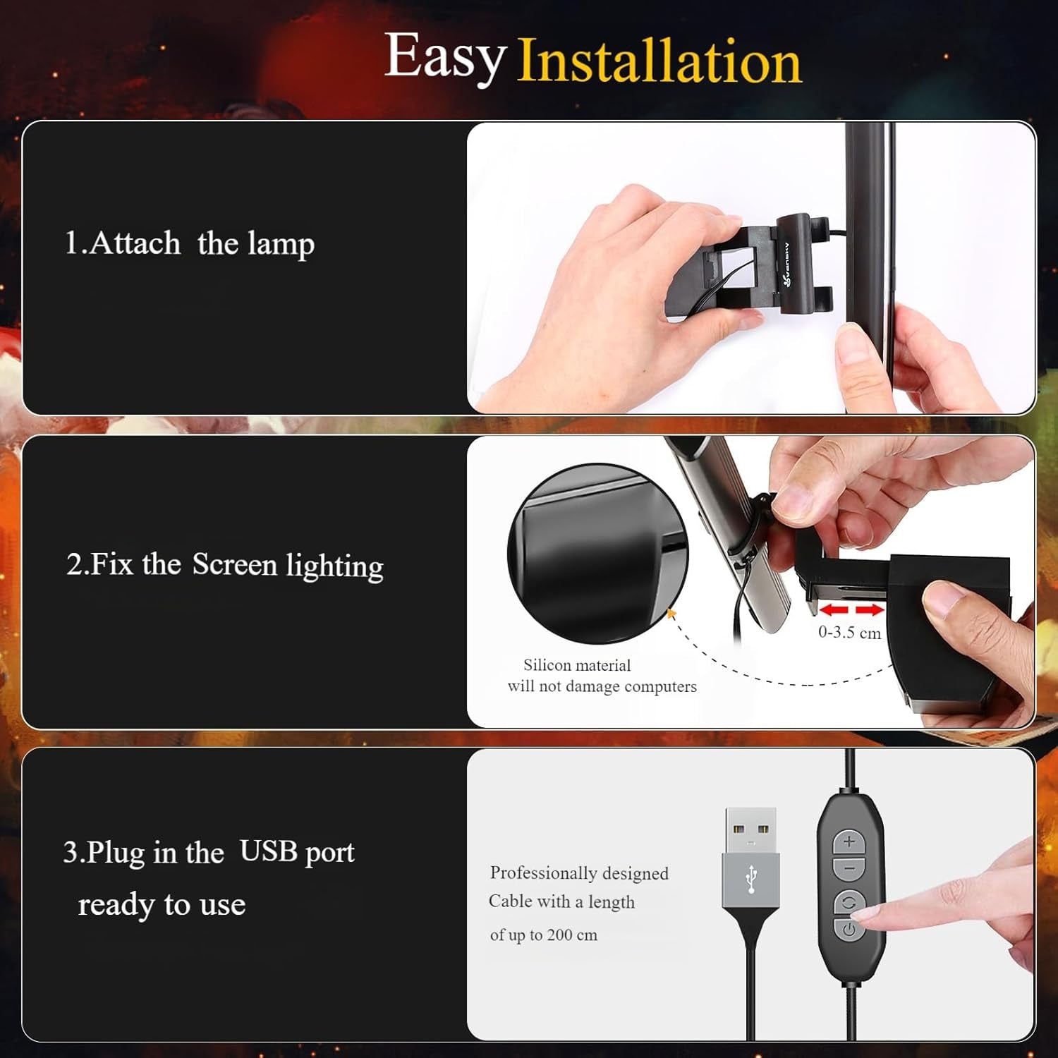 Computer Monitor Light Bar, LED Screen Light | Dimmable, Button Control, for Desk/Office/Home/Game, Eye Caring