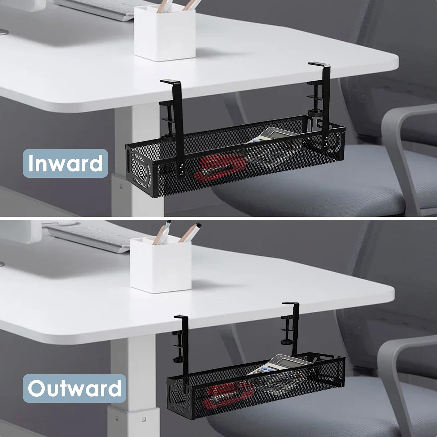 No-Drill Clamp-On Under-Desk Cable Management Tray