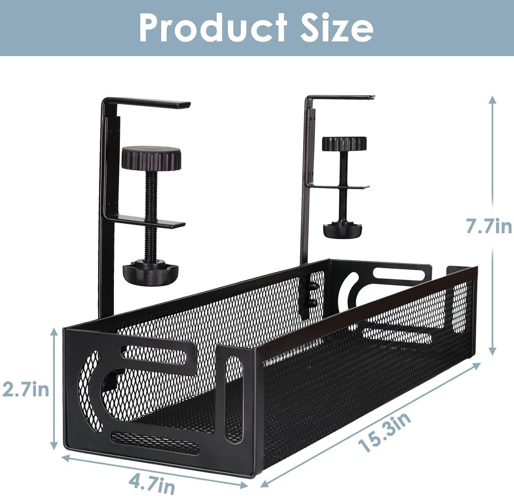 No-Drill Clamp-On Under-Desk Cable Management Tray