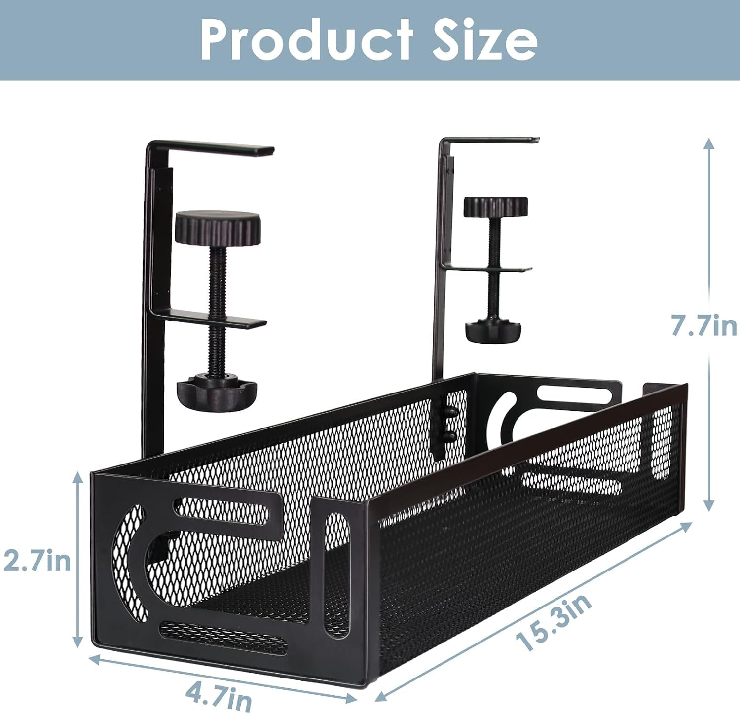 No-Drill Clamp-On Under-Desk Cable Management Tray