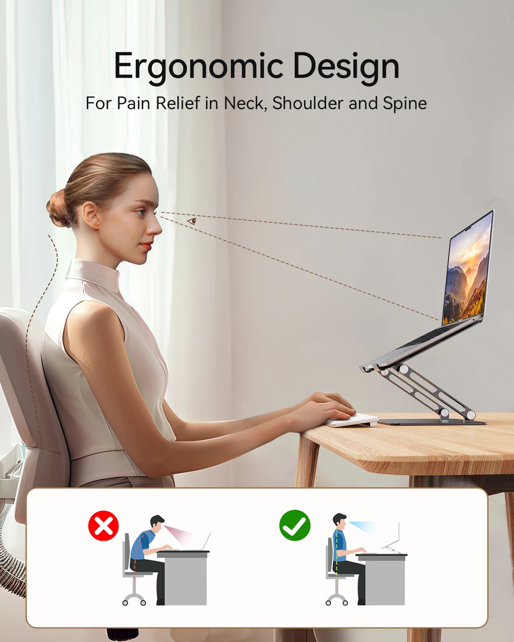 ST05 Laptop Stand Adjustable Aluminum Laptop Stand for Desk Ergonomic Computer Riser Sturdy Notebook Stand Laptop within 10-17”