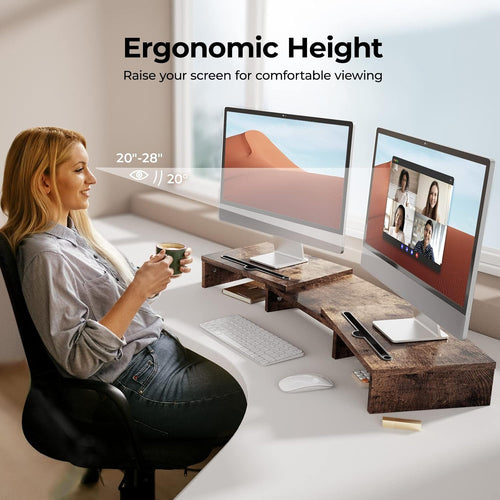 [Upgraded] Monitor Stand W/ 2 Slots for Phone & Tablet, Dual Monitor Riser, Length and Angle Adjustable, Computer Stand for Monitor, Laptop, Tablet (Vintage)