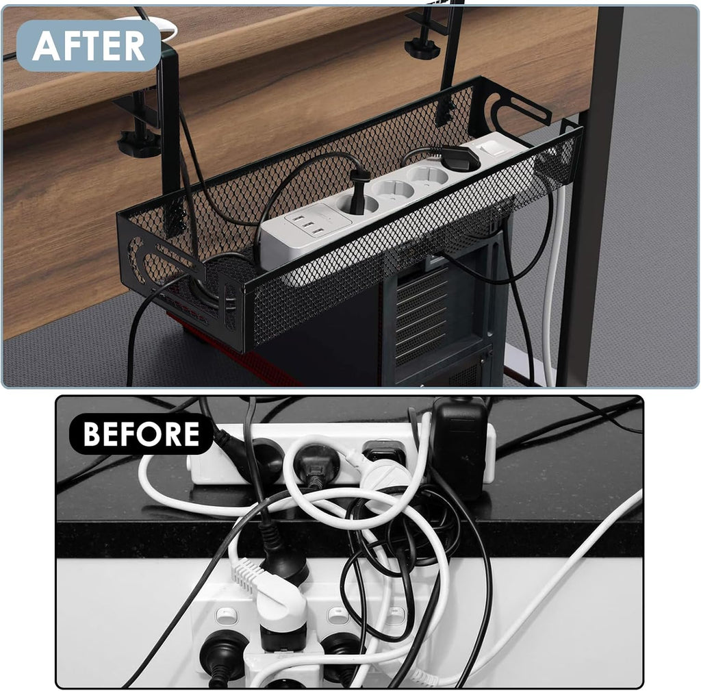 No-Drill Clamp-On Under-Desk Cable Management Tray