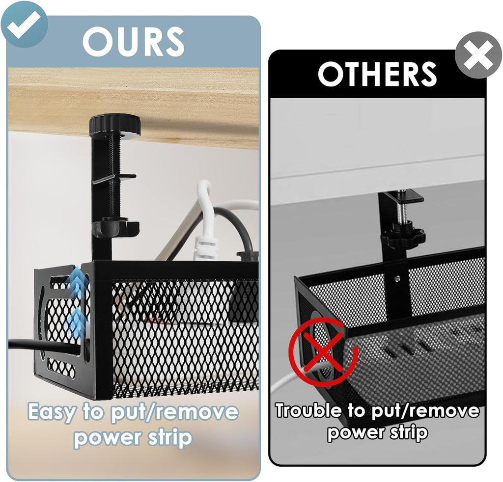 No-Drill Clamp-On Under-Desk Cable Management Tray