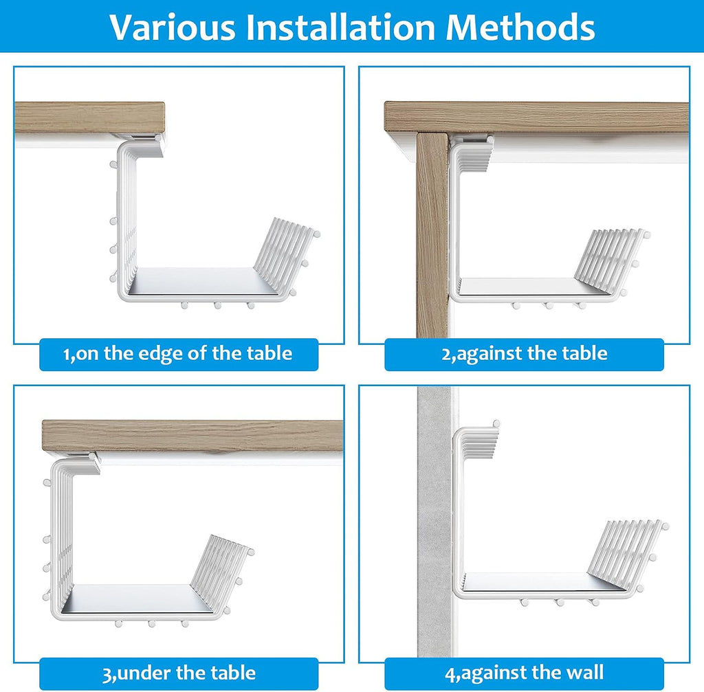 2-Pack Metal under Desk Cable Tray - Organizer, Storage Shelf, 17In White Basket, Screw Mount, Wire Management
