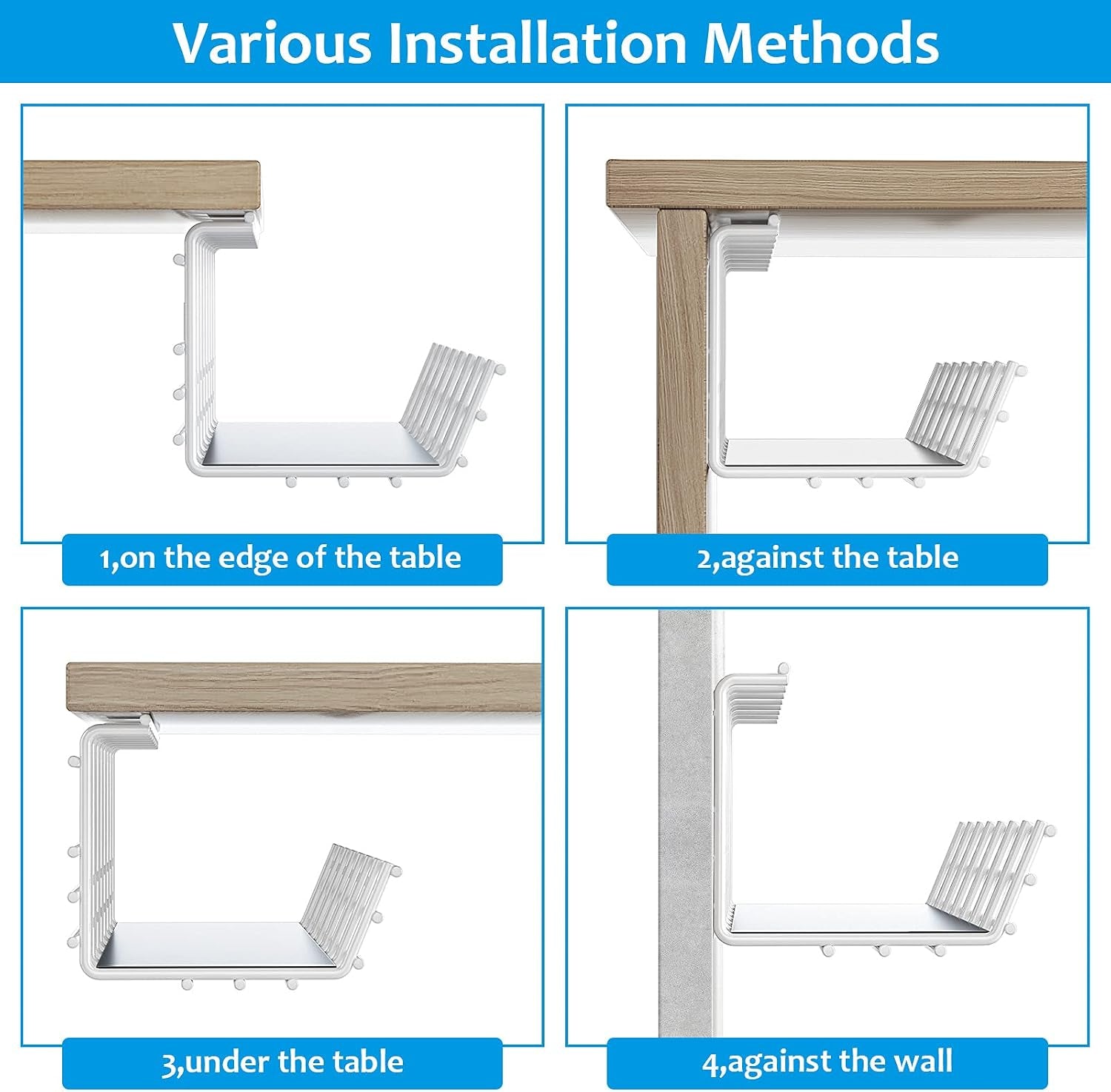2-Pack Metal under Desk Cable Tray - Organizer, Storage Shelf, 17In White Basket, Screw Mount, Wire Management