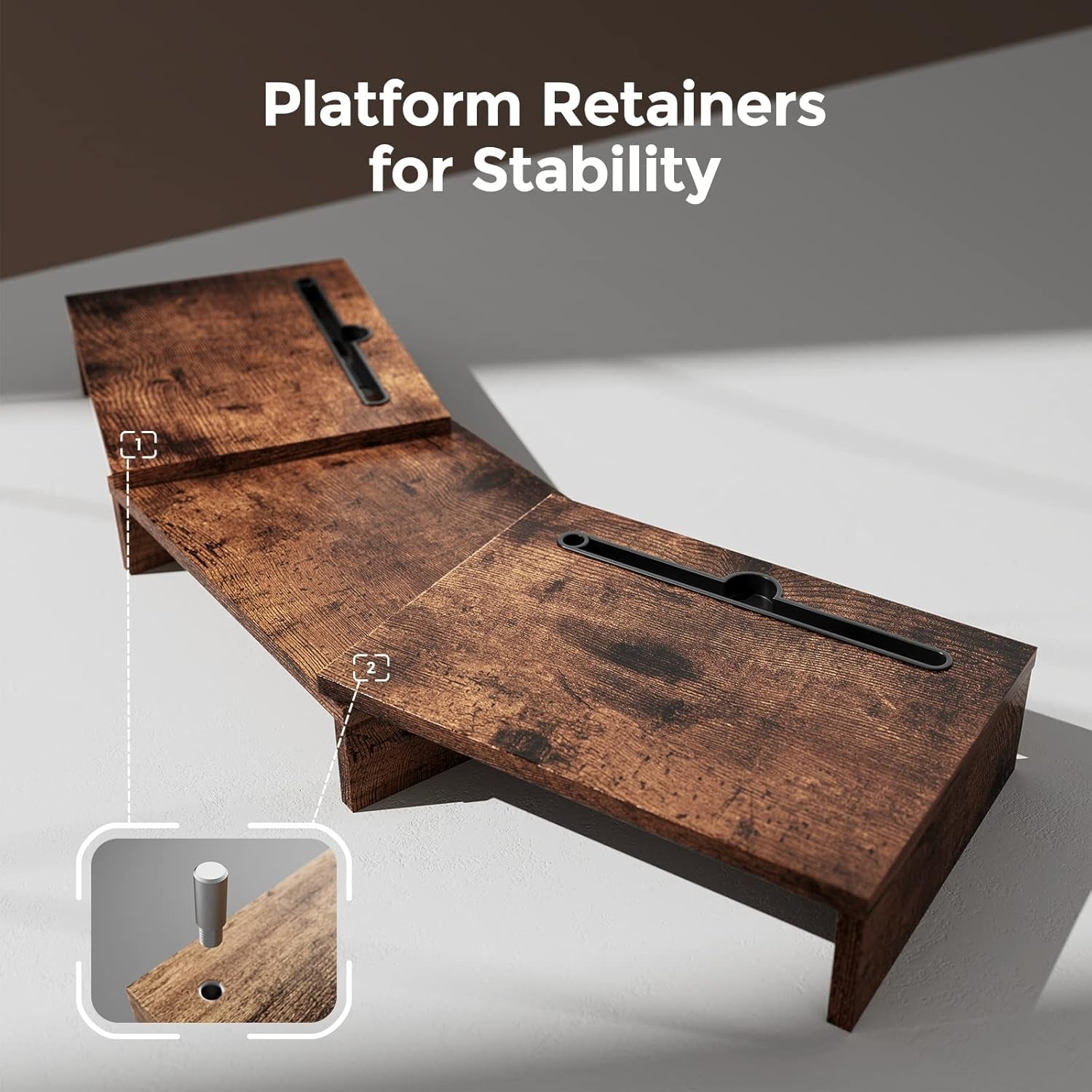 [Upgraded] Monitor Stand W/ 2 Slots for Phone & Tablet, Dual Monitor Riser, Length and Angle Adjustable, Computer Stand for Monitor, Laptop, Tablet (Vintage)