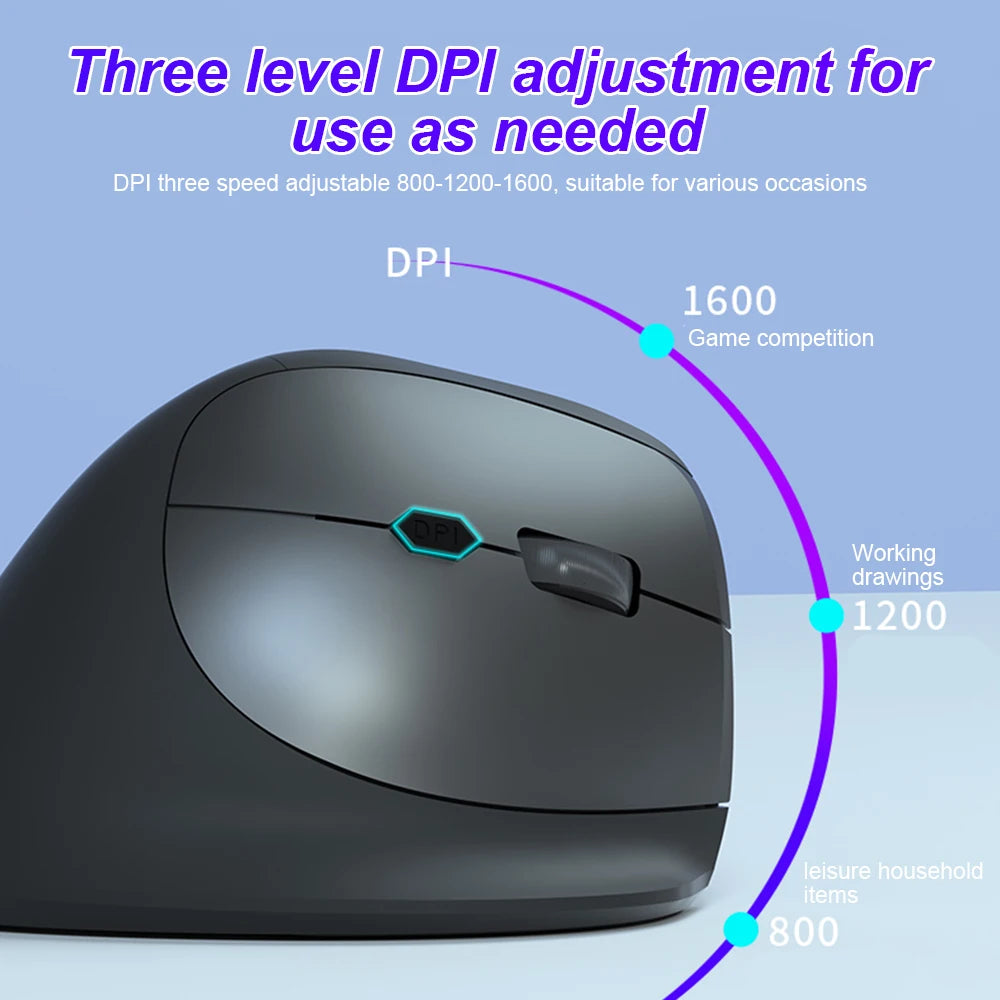 Vertical Ergonomic Wireless Mouse Rechargeable Bluetooth 2.4G USB Mice 1600DPI 6 Mute Buttons for Macbook Tablet Laptop Computer