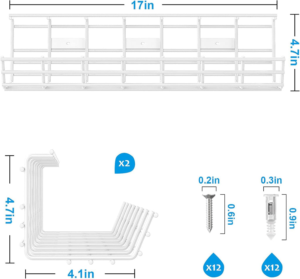 2-Pack Metal under Desk Cable Tray - Organizer, Storage Shelf, 17In White Basket, Screw Mount, Wire Management