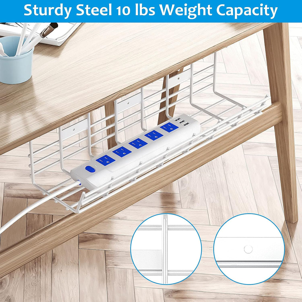 2-Pack Metal under Desk Cable Tray - Organizer, Storage Shelf, 17In White Basket, Screw Mount, Wire Management