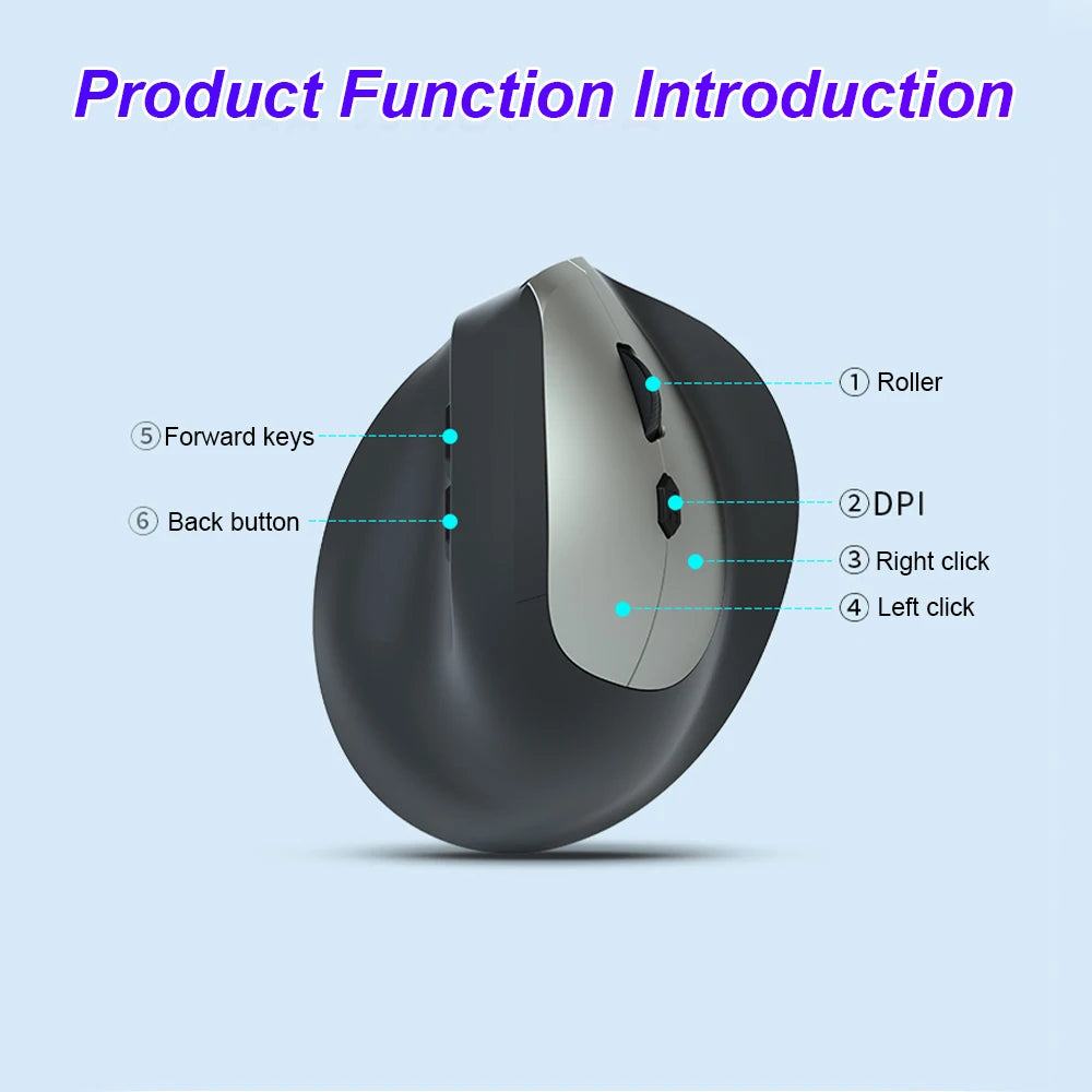Vertical Ergonomic Wireless Mouse Rechargeable Bluetooth 2.4G USB Mice 1600DPI 6 Mute Buttons for Macbook Tablet Laptop Computer